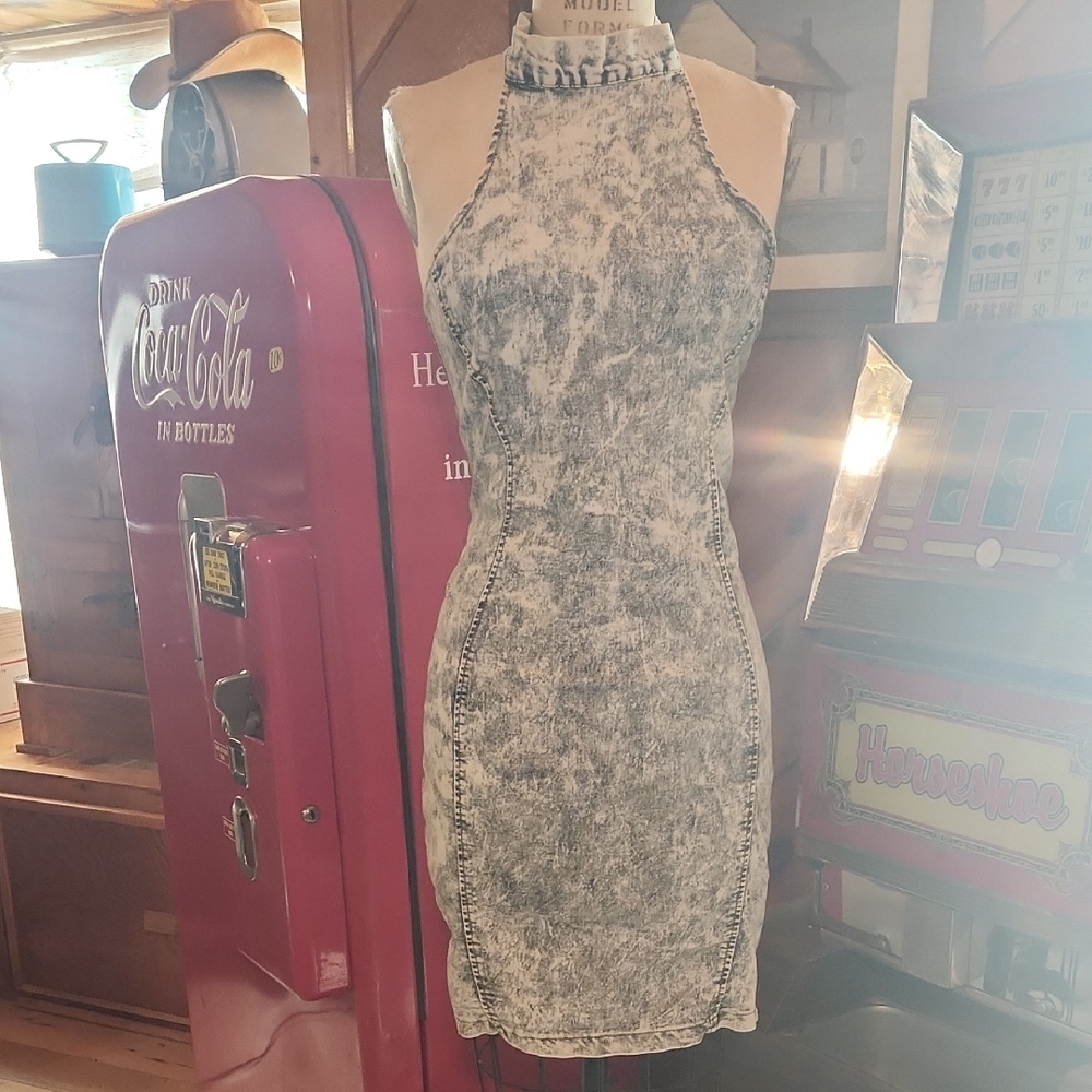 Blue and White Halter Bodycon Mini Dress for Cocktail